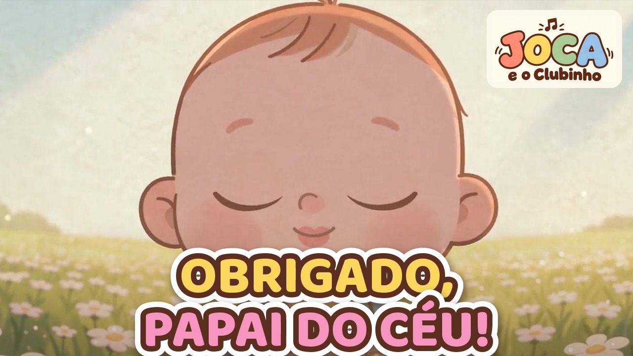 Joca de olhos fechados e mãos juntas num campo de margaridas, no clipe Obrigado, Papai do Céu