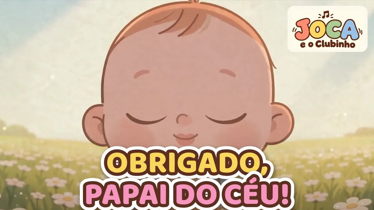 Joca de olhos fechados e mãos juntas num campo de margaridas, no clipe Obrigado, Papai do Céu